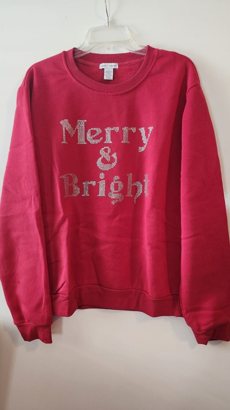 Better / Together Red "Merry & Bright" Christmas Sweatshirt Womens L #371